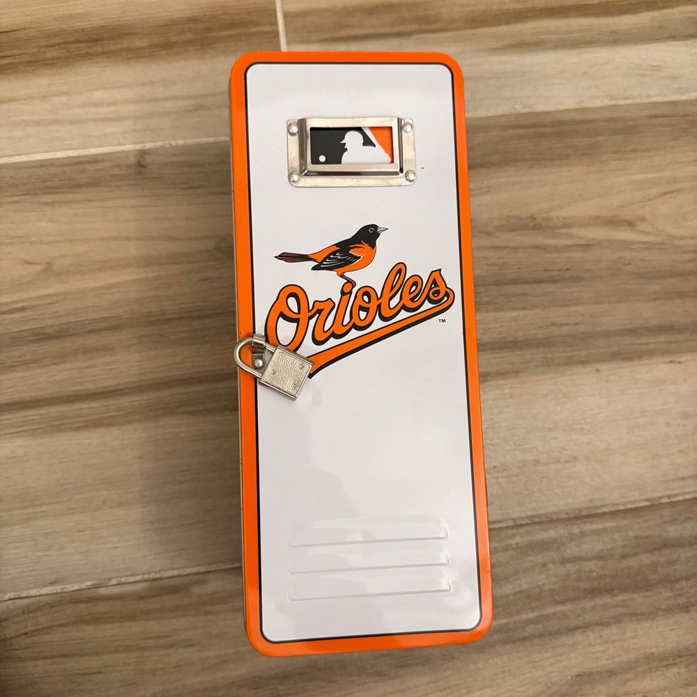 Baltimore Orioles MLB Metal Locker Tin Storage Box The Tin Box Company Orange